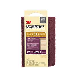 3M SandBlaster 9562 Sanding Sponge, 4-1/2 in L, 2-1/2 in W, 150 Grit, Medium, Aluminum Oxide Abrasive