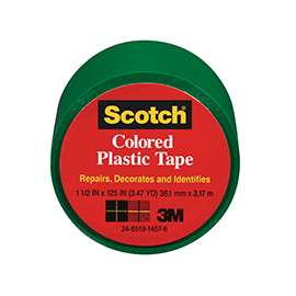 Scotch 191G Colored Tape, 125 in L, 1-1/2 in W, Plastic Backing, Green