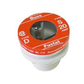 Bussmann S-20 Plug Fuse, 20 A, 125 V, 10 kA Interrupt, Low Voltage, Time Delay Fuse