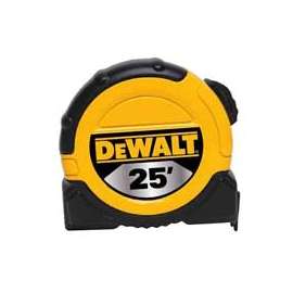 DeWALT DWHT36107 Tape Measure, 25 ft L Blade, 1-1/8 in W Blade, Steel Blade, ABS Case, Black/Yellow Case