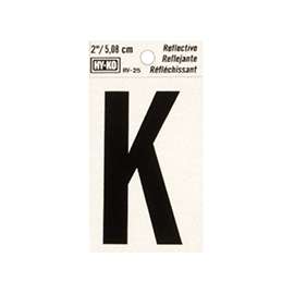 HY-KO RV-25/K Reflective Letter, Character: K, 2 in H Character, Black Character, Silver Background, Vinyl