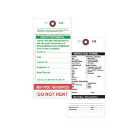 Centurion TAG150PT1 Rental Item Tag, READY-TO-RENT/SERVICE REQUIRED, 3-1/8 in W x 6-1/4 in H Dimensions