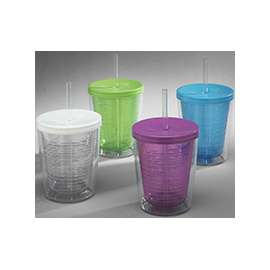 Arrow Plastic 00004 Tumbler with Lid and Straw, 14 oz Capacity, Assorted