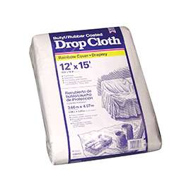 Trimaco Rubber-Duckie 80203 Drop Cloth, 15 ft L, 12 ft W, Butyl/Drapery Fabric, Beige/Cream