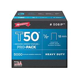 Arrow T50 Series 508IP Flat Crown Staple, 3/8 in W Crown, 1/2 in L Leg