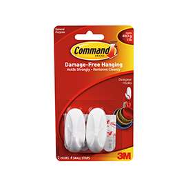 Command 17082 Designer Hook, 1/4 in Opening, 1 lb, 2-Hook, Plastic, White