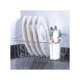 Simple Spaces Dish Drainer with Cutlery Basket, 20 lb Capacity, 18 in L, 13-1/2 in W, 5-1/2 in H, Steel