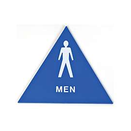 HY-KO T-24M Graphic Sign, Triangle, MEN, White Legend, Blue Background, Plastic, 12 in W x 12 in H Dimensions