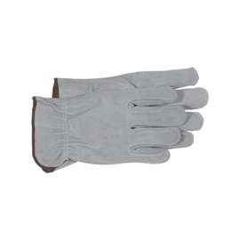 BOSS 4065J Driver Gloves, XL, Keystone Thumb, Open, Shirred Elastic Back Cuff, Cowhide Leather, Gray