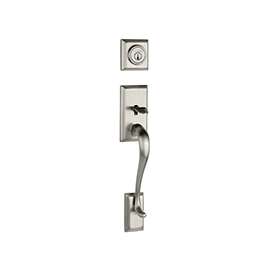 Kwikset 800HE-15 SMT Handleset, 1 Grade, Brass, Satin Nickel, 2-3/8 x 2-3/4 in Backset, KW1 Keyway, 1-3/4 in Thick Door