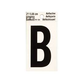 HY-KO RV-25/B Reflective Letter, Character: B, 2 in H Character, Black Character, Silver Background, Vinyl
