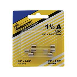Bussmann BP/AGC-1-1/2-RP Tube Fuse, 250 V, 1.5 A, 100 A, 10 kA Interrupt