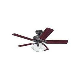 Hunter 53067/25587 Ceiling Fan, 5-Blade, Cherry/Walnut Blade, 52 in Sweep, 3-Speed, With Lights: Yes