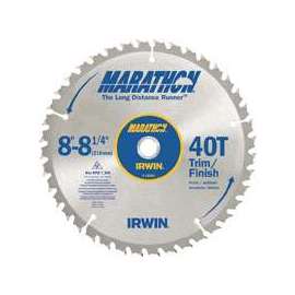 IRWIN MARATHON 14053 Table Saw Blade, 8-1/4 in Dia, 5/8 in Arbor, 40-Teeth, Carbide Cutting Edge