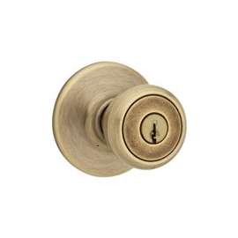 Kwikset 400T5RCLRCSK3BX Keyed Entry Knob, Antique Brass