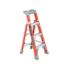 Louisville FXS1504 Cross Step Ladder, 102 in Max Reach H, 4-Step, 300 lb, Type IA Duty Rating, 3 in D Step, Fiberglass