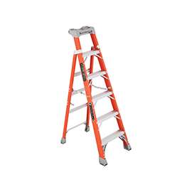 Louisville FXS1506 Cross Step Ladder, 124 in Max Reach H, 6-Step, 300 lb, Type IA Duty Rating, 3 in D Step, Fiberglass