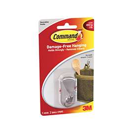 Command 17072BN Accent Hook, 1 lb Weight Capacity, Plastic, Brushed Nickel