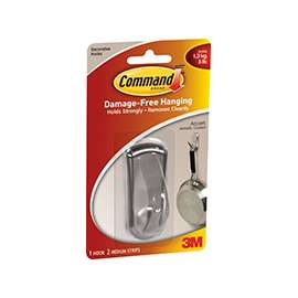 Command 17071BN Accent Hook, 3 lb Weight Capacity, Plastic, Brushed Nickel