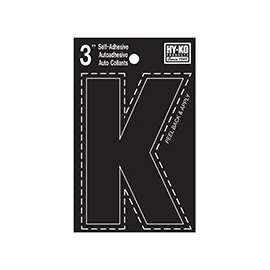 HY-KO 30400 Series 30421 Die-Cut Letter, Character: K, 3 in H Character, Black Character, Vinyl