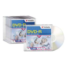 DVD-R Discs, 4.7GB, 16x, w/Slim Jewel Cases, 10/Pack