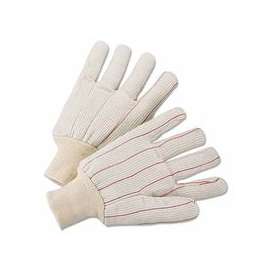 1000 Series Canvas Gloves, Large, White w/Red Stripe, Knit-Wrist Cuff