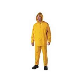 Three-Piece Rainsuit, Jacket/Hood/Overalls, 0.35 mm PVC/Poly, Yellow, 2X-Large