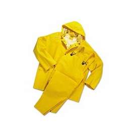 Three-Piece Rainsuit, Jacket/Hood/Overalls, 0.35 mm PVC/Poly, Yellow, Large