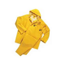 Three-Piece Rainsuit, Jacket/Hood/Overalls, 0.35 mm PVC/Poly, Yellow, Medium