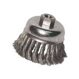 Knot Wire Cup Brush, 2-3/4 in Dia., 5/8-11 Arbor, .014 in Carbon Steel