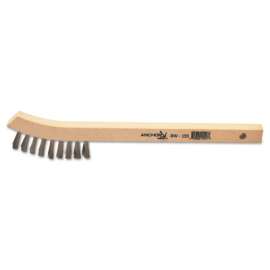 Inspection Brushes, 2 x 9 Rows, Stainless Steel, 8 3/4"L, Bent Wood Handle