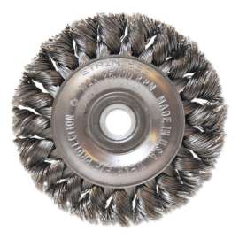Aggressive Cleaning Knot Wheel Brush, 3" D x 3/8" W, 0.014" Carbon Steel, 1/2"