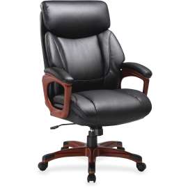 Lorell Leather High-back Wood-look Exec Chair
