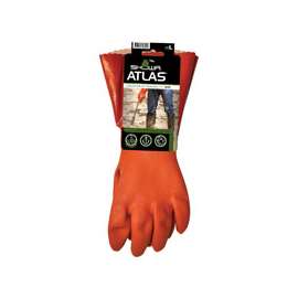 ATLAS 620L-09.RT Coated Gloves, L, 12 in L, Gauntlet Cuff, PVC Glove, Orange