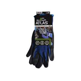 ATLAS 380M-07.RT Lightweight Coated Gloves, M, 8-21/32 to 10-15/64 in L, Elastic Cuff, Nitrile Foam Coating, Black/Blue