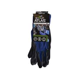 ATLAS 380L-08.RT Lightweight Coated Gloves, L, 8-21/32 to 10-15/64 in L, Elastic Cuff, Nitrile Foam Coating, Black/Blue