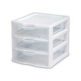 Sterilite 20738006 Small Drawer Unit, 3-Drawer, Plastic, 7-1/4 in OAW, 8-1/2 in OAH, 6-7/8 in OAD