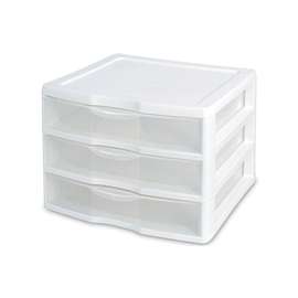 Sterilite 20938003 Wide Drawer Unit, 3-Drawer, Plastic, 14-1/2 in OAW, 14-5/8 in OAH, 10-5/8 in OAD