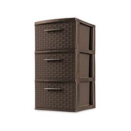 Sterilite 26306P02 Weave Tower, 3-Drawer, Plastic, 12-5/8 in OAW, 15 in OAH, 24 in OAD