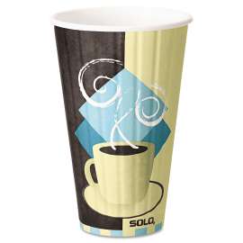 Duo Shield Insulated Paper Hot Cups, 16 oz, Tuscan Chocolate/Blue/Beige, 525/Ct