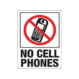 HY-KO 20618 Identification Sign, Rectangular, NO CELL PHONES, Black/Red Legend, White Background, Plastic