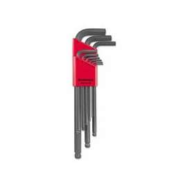 Balldriver L-Wrench Key Sets, 9 per holder, Hex Ball Tip, Metric, Black