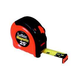 Crescent Lufkin L725MAG Tape Measure, 25 ft L Blade, 1 in W Blade, Steel Blade, ABS/Rubber Case, Orange Case