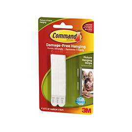 Command 17207 Picture Hanging Strip, 3 lb/set, Foam, White