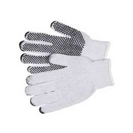 PVC Dot String Knit Gloves, Large, Natural, 1-Sided Dots