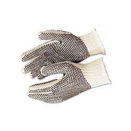 PVC Dot String Knit Gloves, Large, Natural, 2-Sided Dots