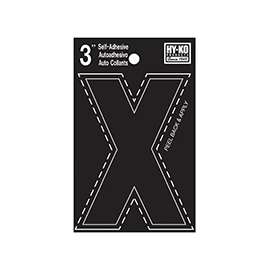HY-KO 30400 Series 30434 Die-Cut Letter, Character: X, 3 in H Character, Black Character, Vinyl