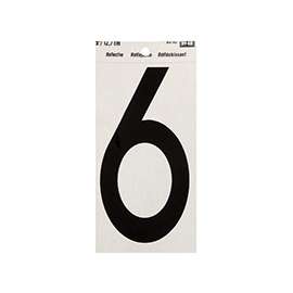 HY-KO RV-70/6 Reflective Sign, Character 6, 5 in H Character, Black Character