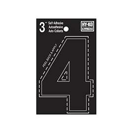 HY-KO 30400 Series 30404 Die-Cut Number, Character: 4, 3 in H Character, Black Character, Vinyl