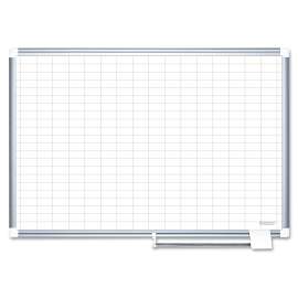 Gridded Magnetic Porcelain Planning Board, 1 x 2 Grid, 36 x 24, Aluminum Frame